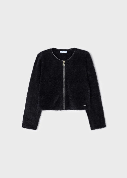 Girls Black Faux Fur Zip - Up Cardigan (mayoral)