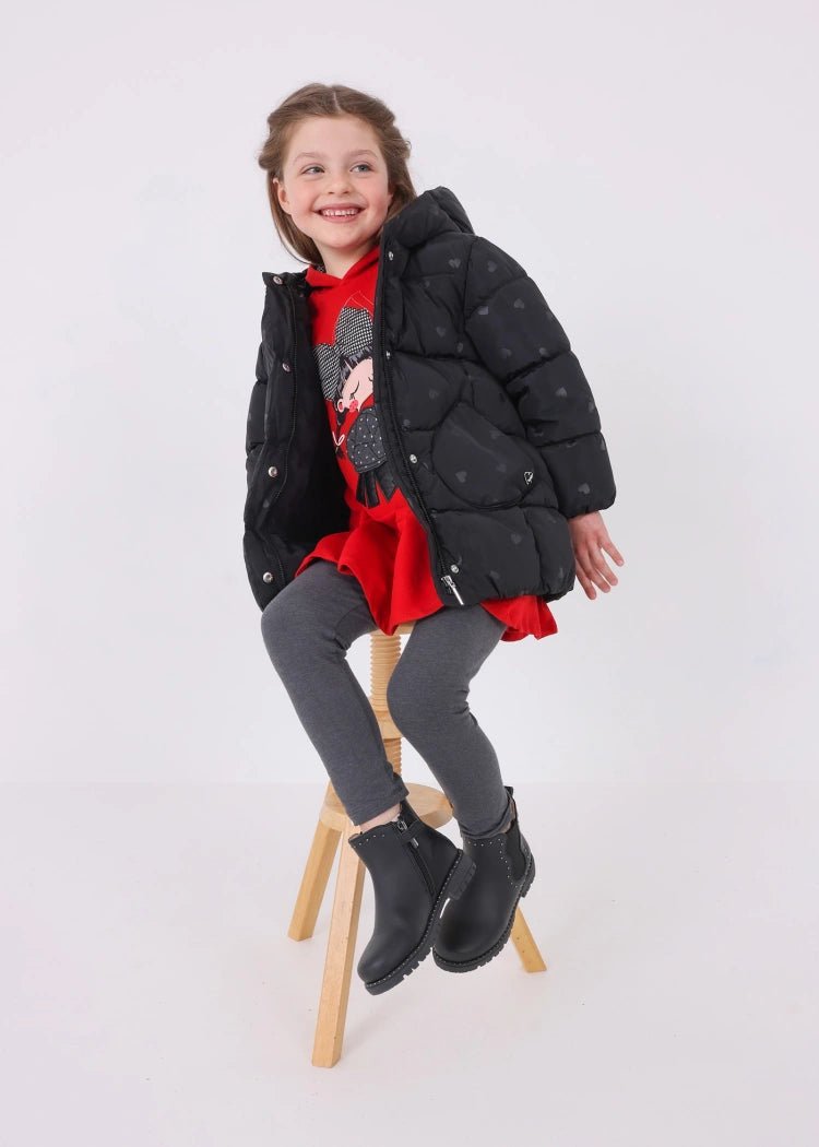 Girls Black Heart Puffer Coat (mayoral)