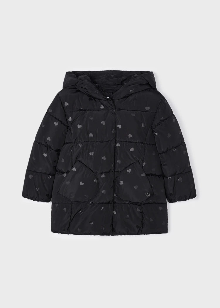 Girls Black Heart Puffer Coat (mayoral)