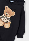 Girls Black Hoodie Dress with Teddy Motif