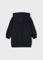 Girls Black Hoodie Dress with Teddy Motif