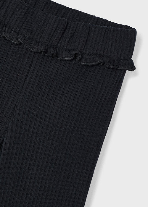 Girls Black Rib Knit Flare Leggings