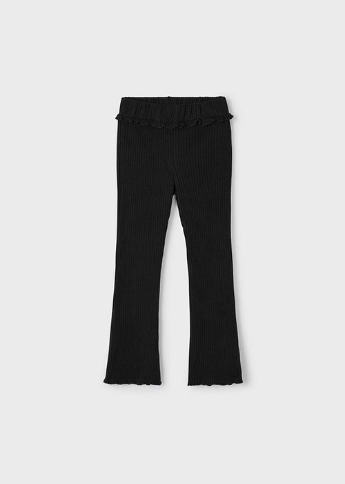 Girls Black Rib Knit Flare Leggings