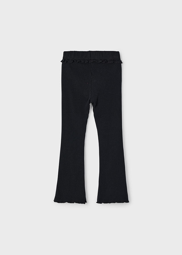 Girls Black Rib Knit Flare Leggings