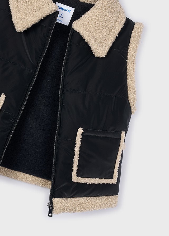 Girls Black Sherpa - Trim Vest