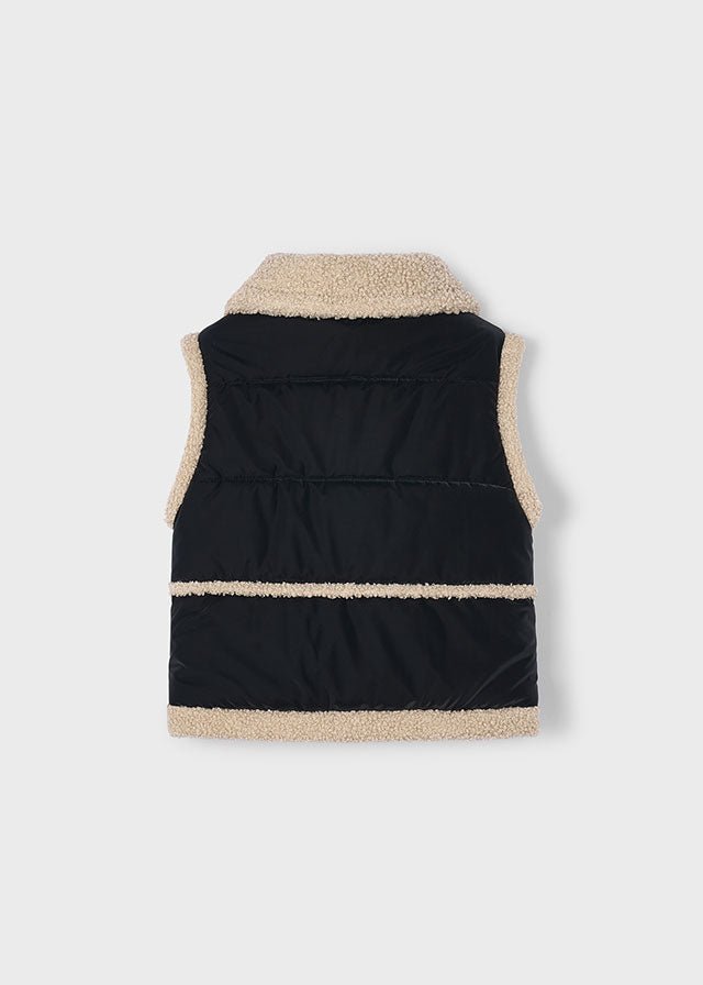 Girls Black Sherpa - Trim Vest