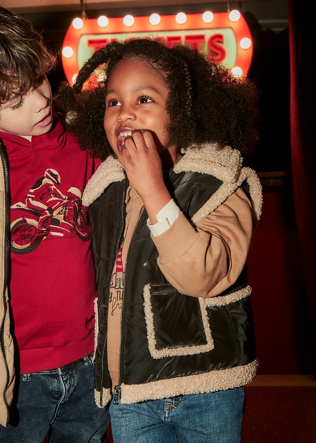 Girls Black Sherpa - Trim Vest