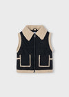Girls Black Sherpa - Trim Vest