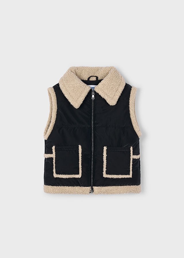 Girls Black Sherpa - Trim Vest