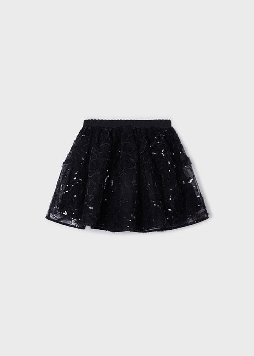 Girl's Black Tulle Skirt with Sequins