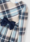 Girls Blue and Beige Check Dress with Navy Velvet Bow