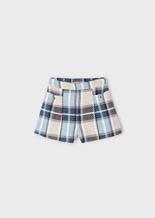 Girls Blue and Beige Plaid Tweed Shorts