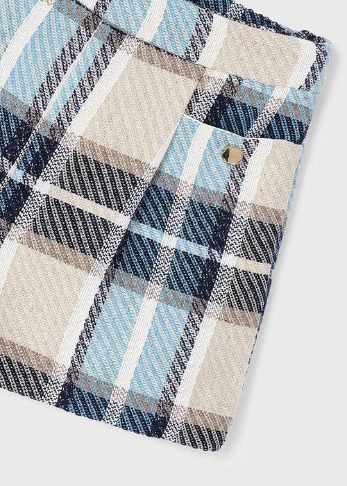 Girls Blue and Beige Plaid Tweed Shorts