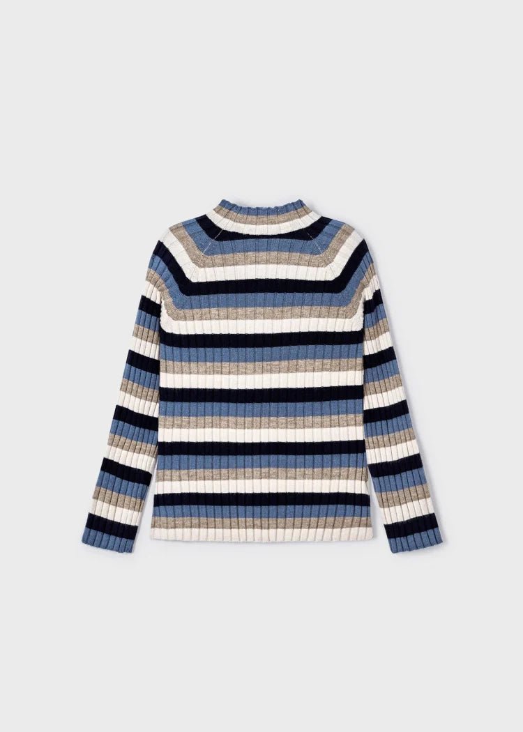 Girls Blue & Beige Stripe Ribbed Turtleneck Top (mayoral)