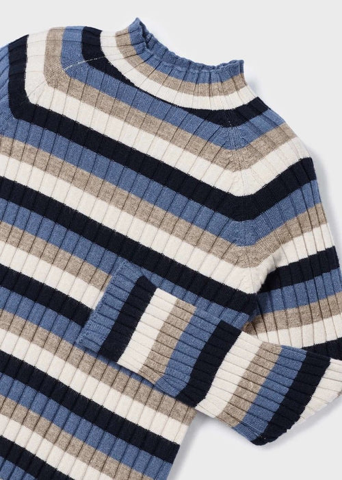 Girls Blue & Beige Stripe Ribbed Turtleneck Top (mayoral)