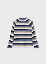 Girls Blue & Beige Stripe Ribbed Turtleneck Top (mayoral)