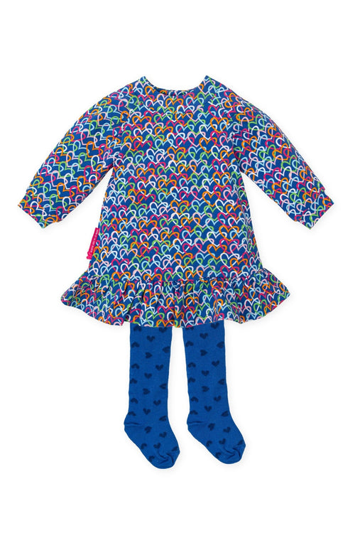 Girls Blue Cotton Heart Print Dress Set (Agatha Ruiz de la Prada)