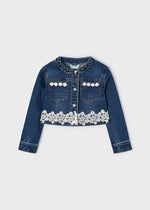 Girls Blue Denim & Lace Jacket