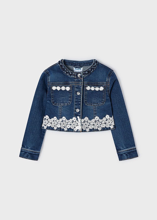 Girls Blue Denim & Lace Jacket