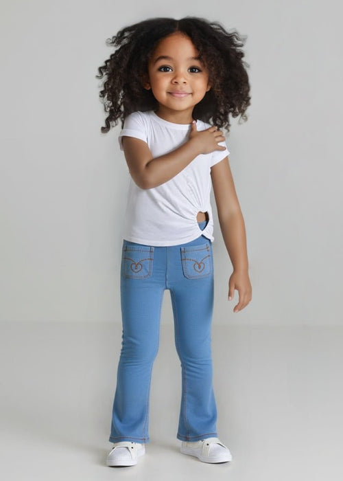 Girls Blue Flare Knit Denim Leggings