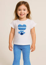 Girls Blue Flare Legging Set with Heart Tassel T-Shirt