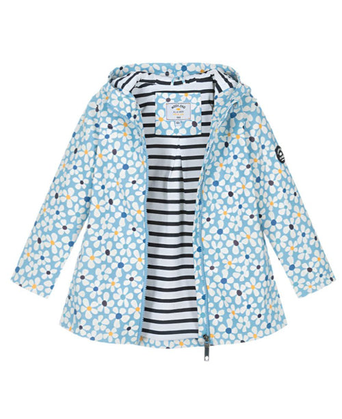 Girls Blue Floral Hooded Raincoat