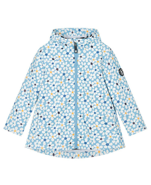 Girls Blue Floral Hooded Raincoat