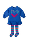Girls Blue Heart Dress & Tights Set