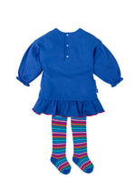 Girls Blue Heart Dress & Tights Set