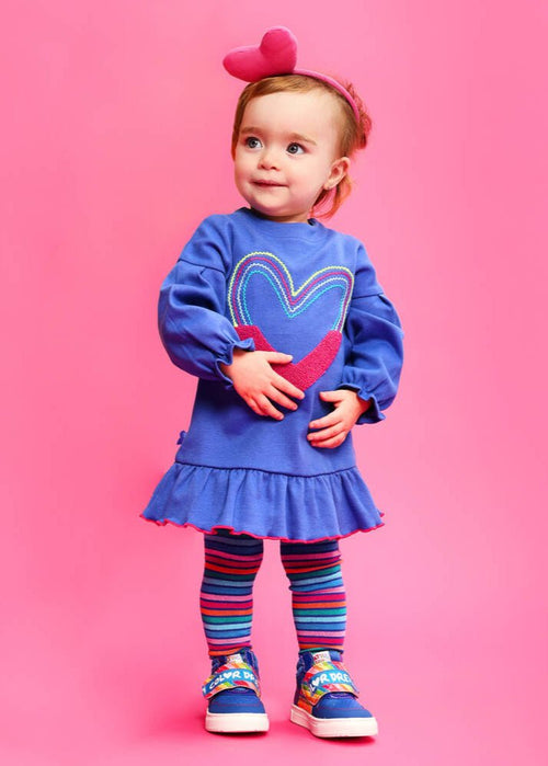 Girls Blue Heart Dress & Tights Set
