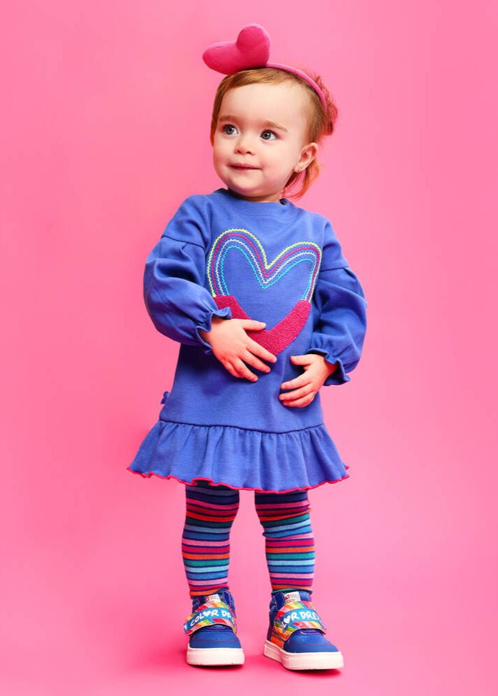 Girls Blue Heart Dress & Tights Set
