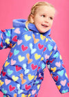 Girls Blue Heart Print Padded Coat