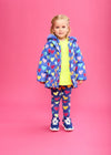 Girls Blue Heart Print Padded Coat