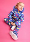 Girls Blue Heart Print Padded Coat