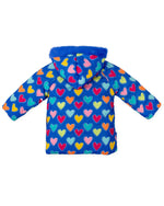 Girls Blue Heart Print Padded Coat