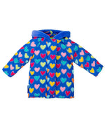 Girls Blue Heart Print Padded Coat