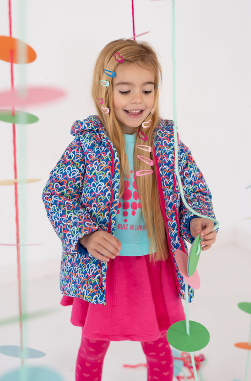 Girls Blue Heart Print Puffer Coat (Agatha Ruiz de la Prada)