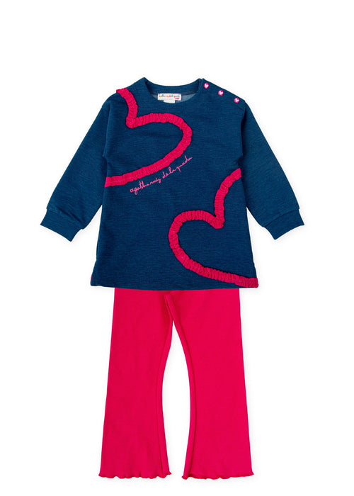 Girls Blue Heart Top & Pink Leggings Set