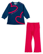 Girls Blue Heart Top & Pink Leggings Set