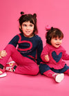 Girls Blue Heart Top & Pink Leggings Set