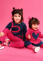 Girls Blue Heart Top & Pink Leggings Set