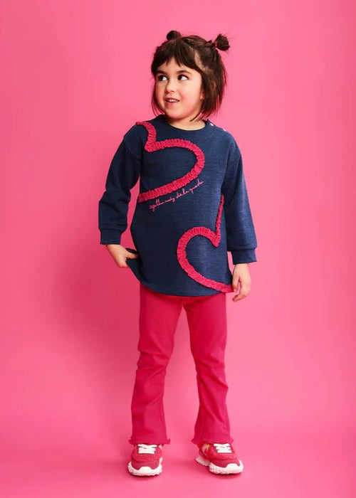 Girls Blue Heart Top & Pink Leggings Set