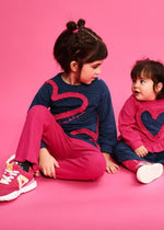Girls Blue Heart Top & Pink Leggings Set