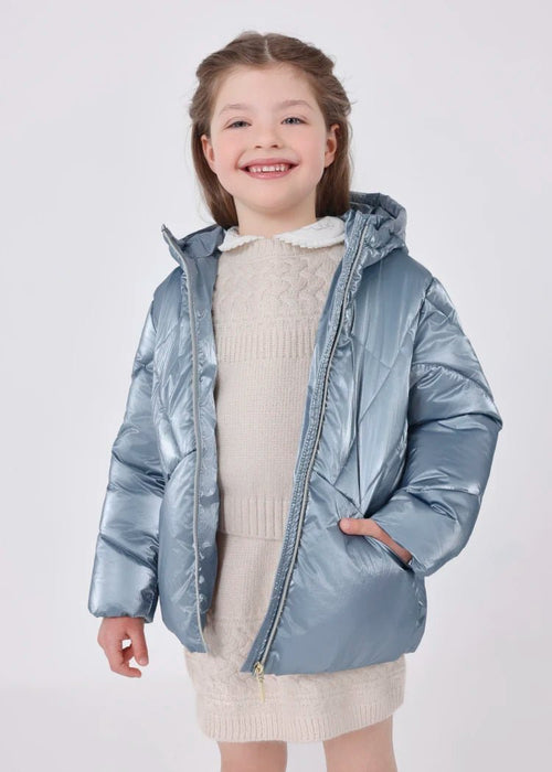 Girls Blue Hooded Puffer Jacket