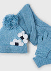 Girls Blue Knit Hat, Scarf & Gloves Set