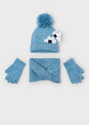 Girls Blue Knit Hat, Scarf & Gloves Set