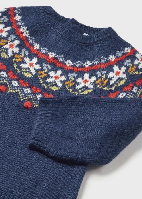 Girls Blue Knitted Fair Isle Sweater (Mayoral)