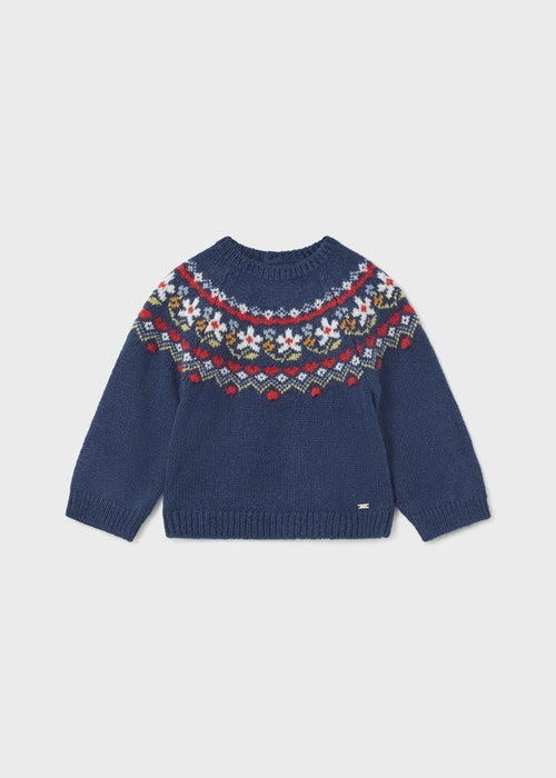 Girls Blue Knitted Fair Isle Sweater (Mayoral)