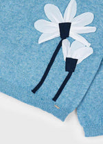 Girls Blue Knitted Jumper with Flower Appliqué