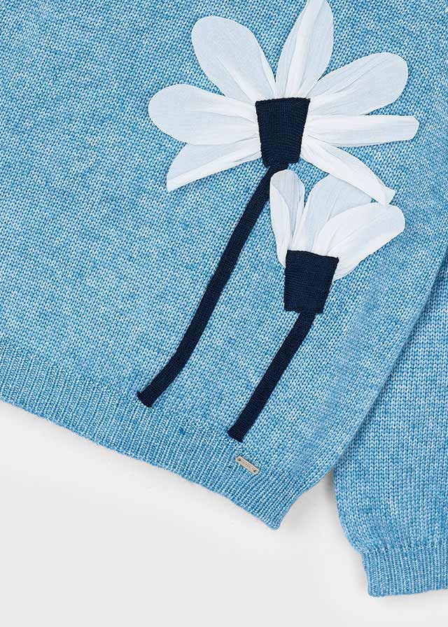 Girls Blue Knitted Jumper with Flower Appliqué